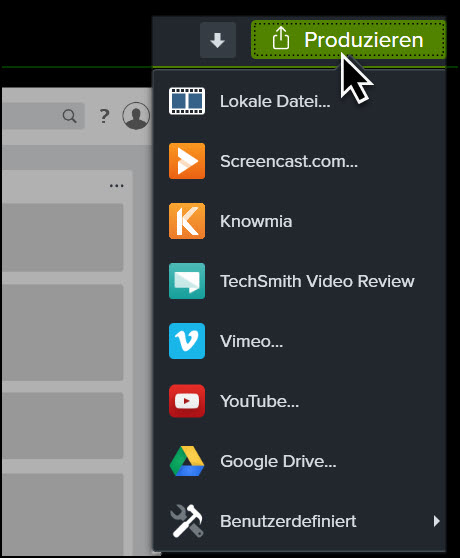 Camtasia Interface: Produzieren