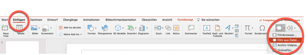 Video in PowerPoint einfügen: Menüband mit Dropdown-Menü