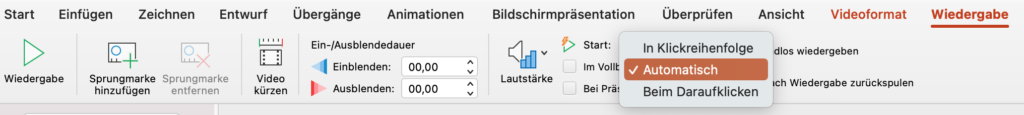 Optionen zur Wiedergabe von Videos in PowerPoint