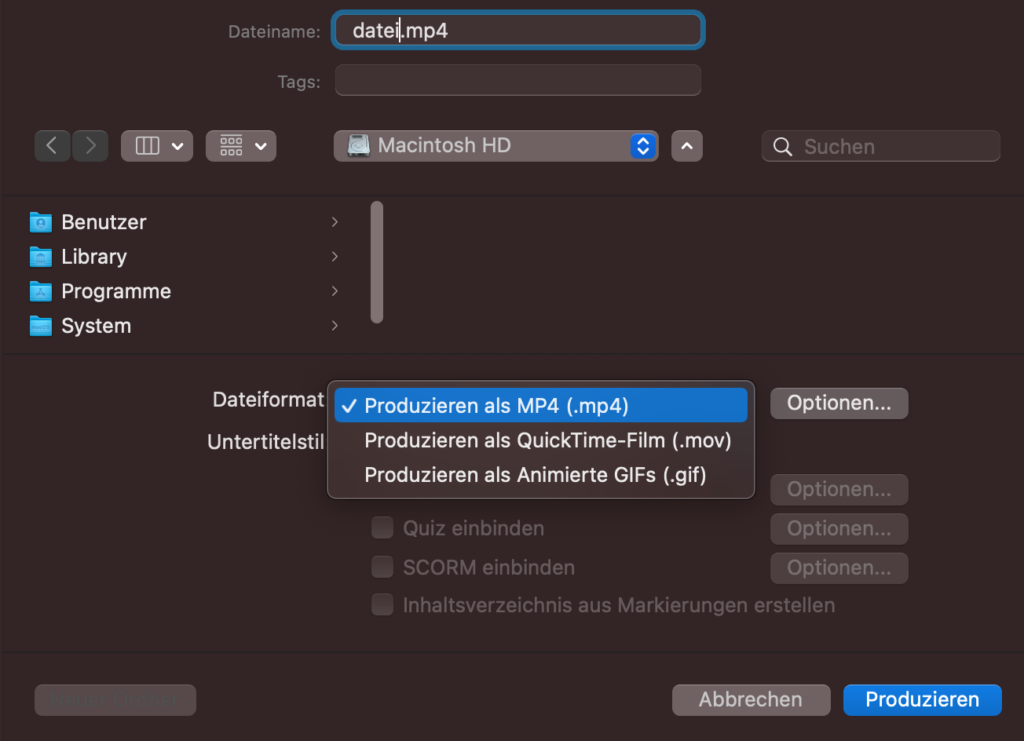 Screenshot Video Produzieren in Camtasia als .mp4, .mov oder .gif