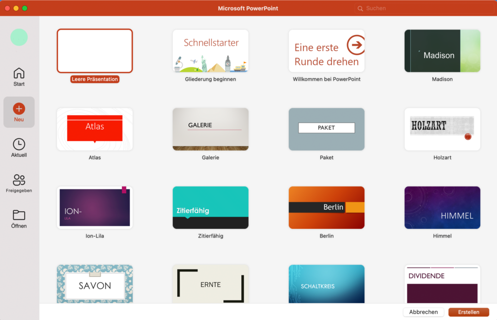 PowerPoint-Präsentation erstellen – Screenshot Designauswahl