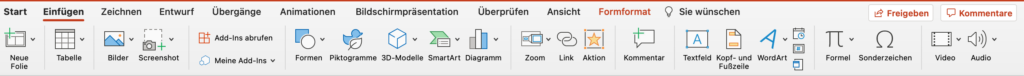 PowerPoint-Präsentation: Registerkarte Einfügen – Screenshot