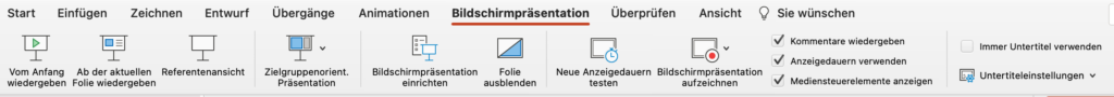 PowerPoint-Präsentation: Registerkarte Bildschirmpräsentation – Screenshot