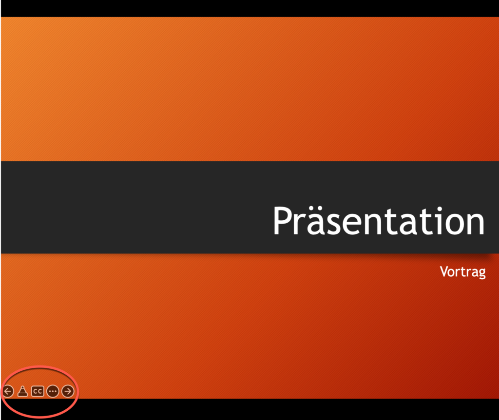 Presentation mode with short menu in PowerPoint - screenshot