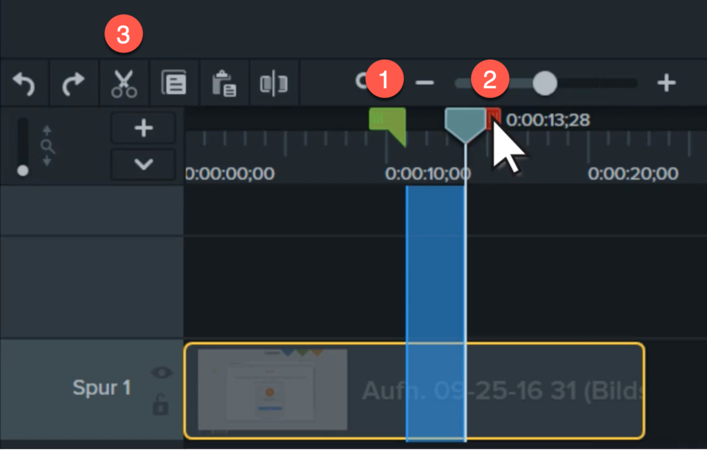 Screenshot Camtasia Videoeditor: Video schneiden.