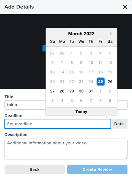 Screenshot Video Review von TechSmith mit Deadline für Video-Feedback.