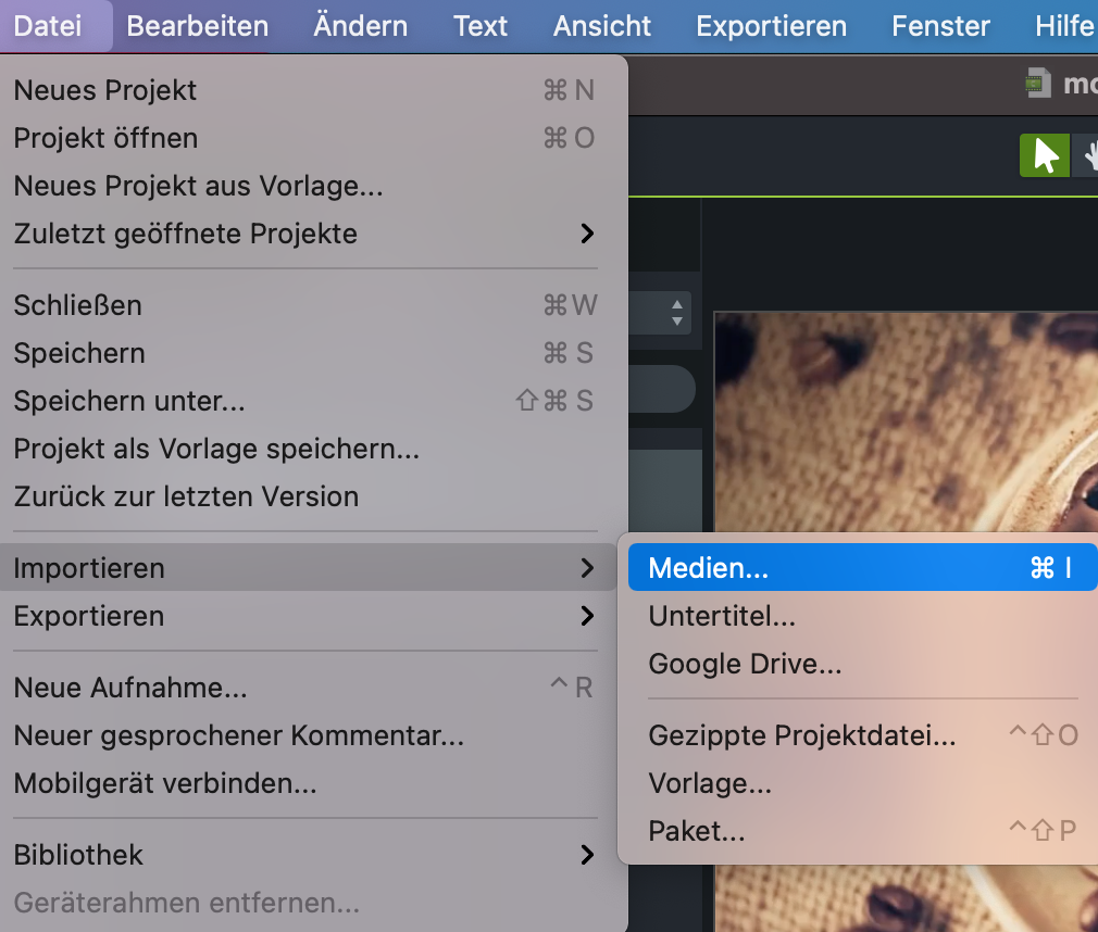 Screenshot Camtasia Nutzeroberfläche.