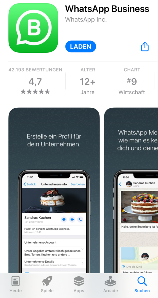 Screenshot der App WhatsApp Business im App Store