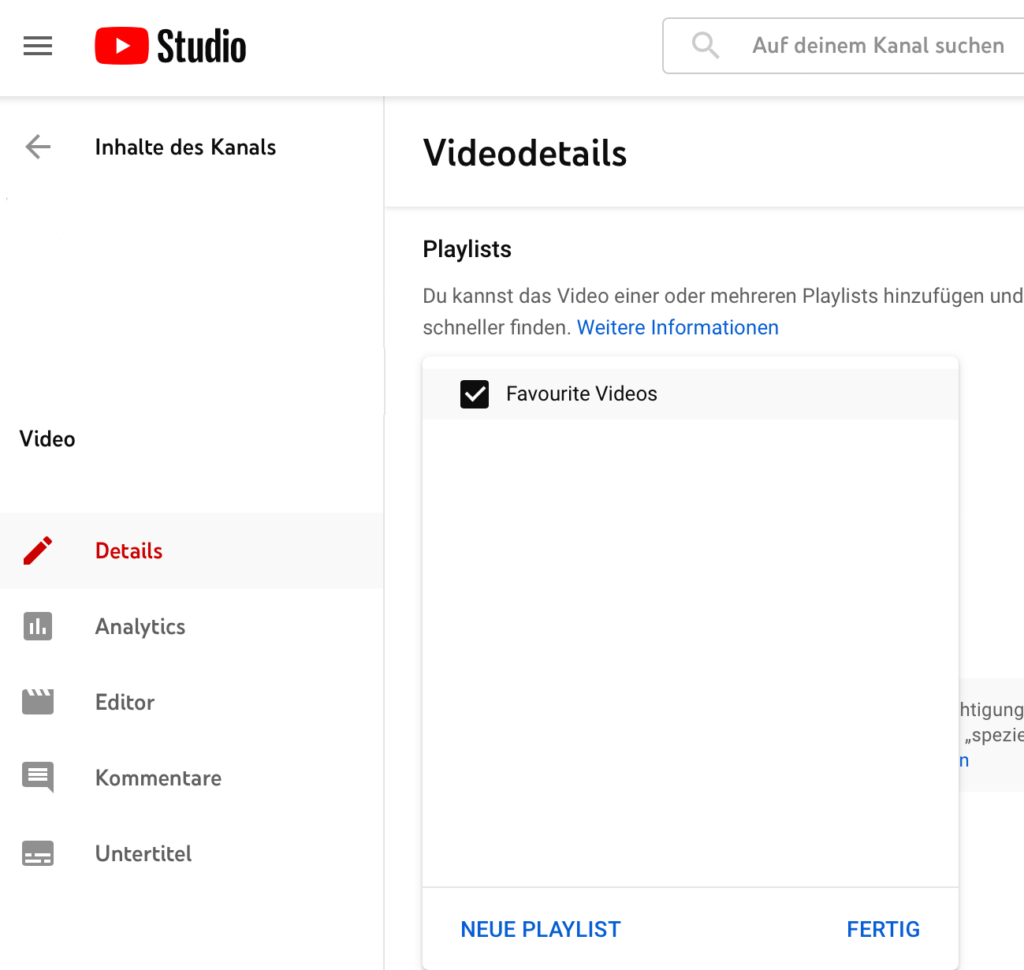 User interface screenshot Add YouTube video to playlist