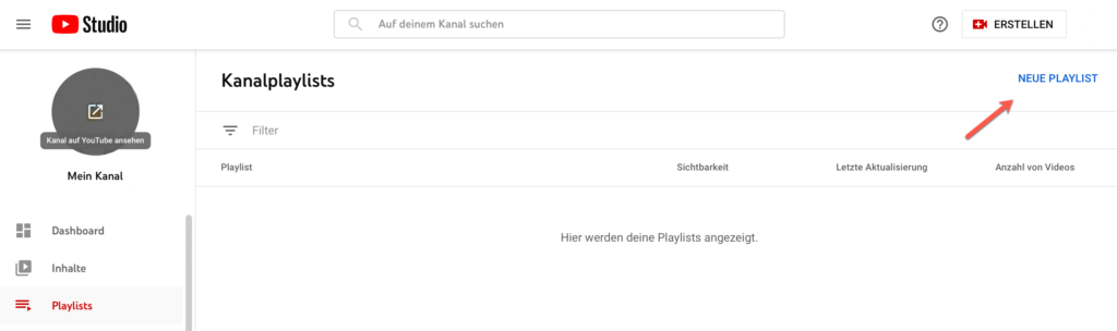 Screenshot Nutzeroberfläche YouTube Kanalplaylists