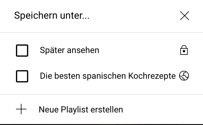 Screenshot Nutzeroberfläche YouTube Neue Playlist erstellen