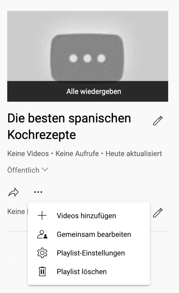 Screenshot Nutzeroberfläche YouTube Playlist bearbeiten