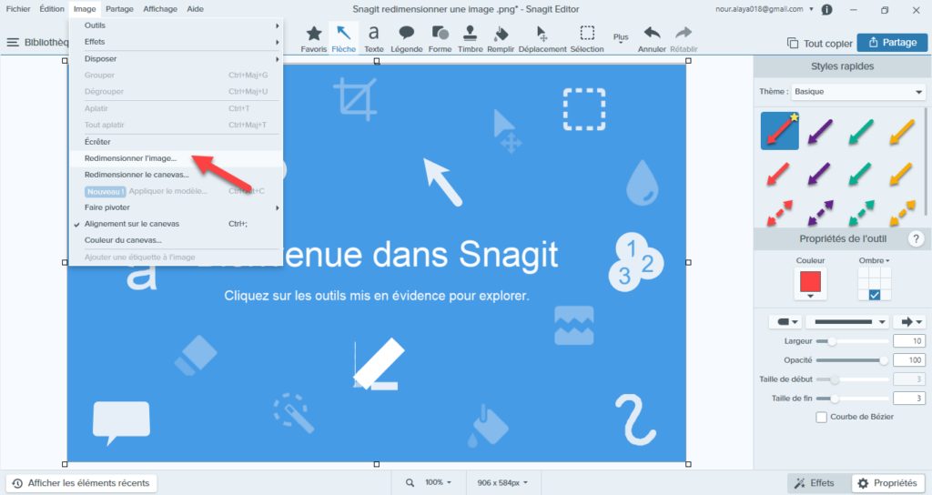 Redimensionner une image avec Snagit.