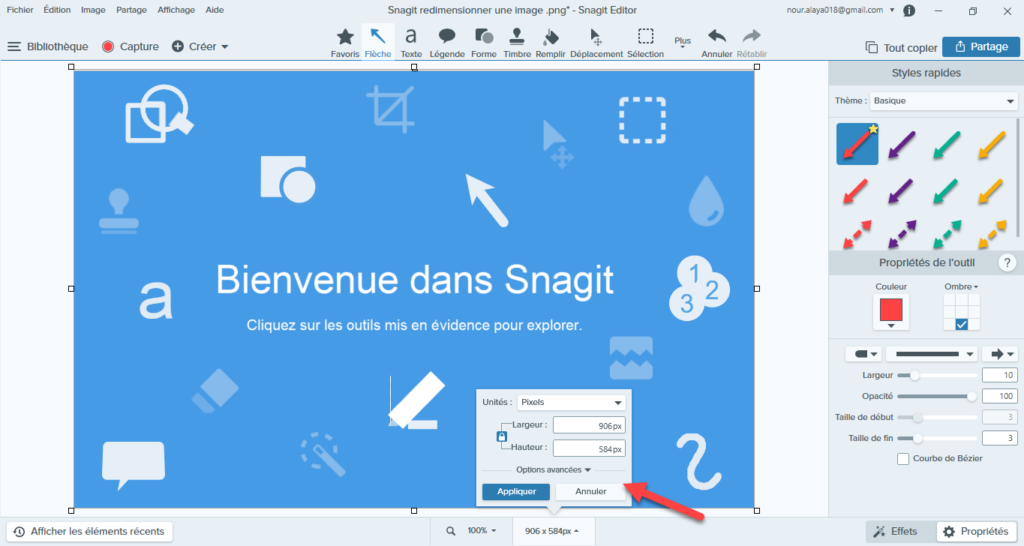 Redimensionner une image avec Snagit.