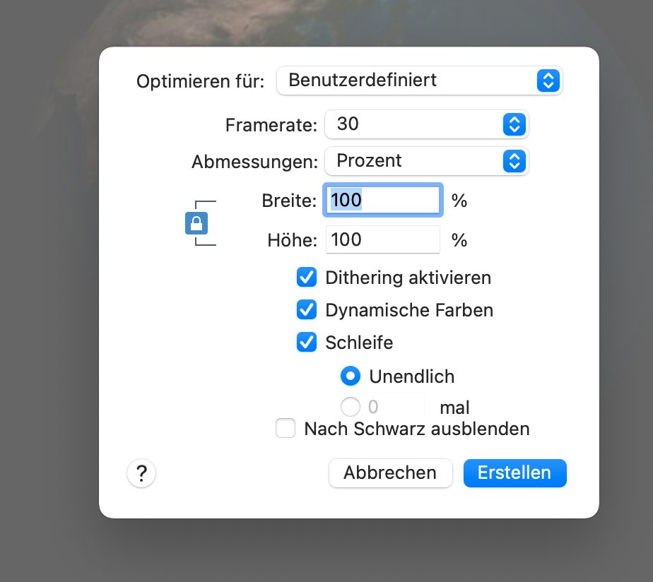 Nutzeroberfläche Snagit: Optionen für GIF erstellen