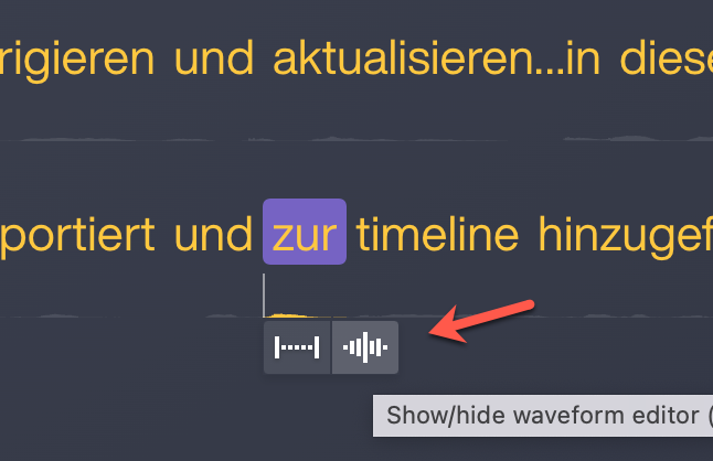 Screenshot Audiate: Waveform Editor einblenden.