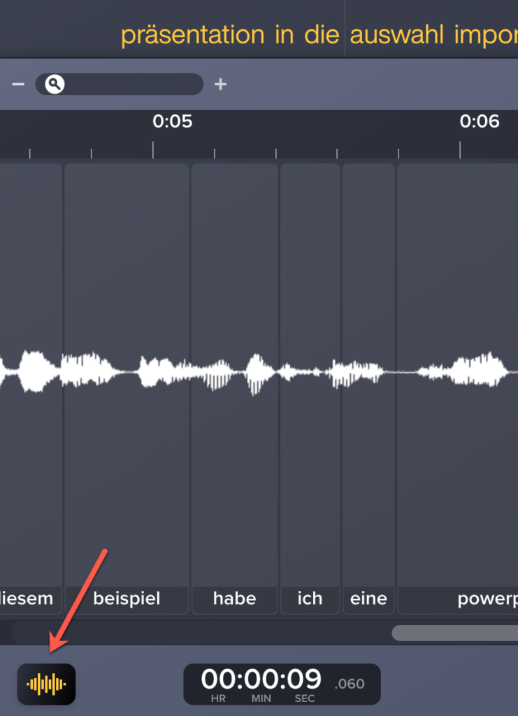 Screenshot Audiate: Waveform Editor ein- und ausblenden.