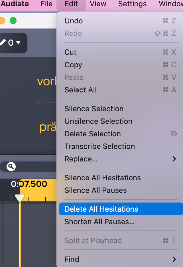 Screenshot Menu Audiate