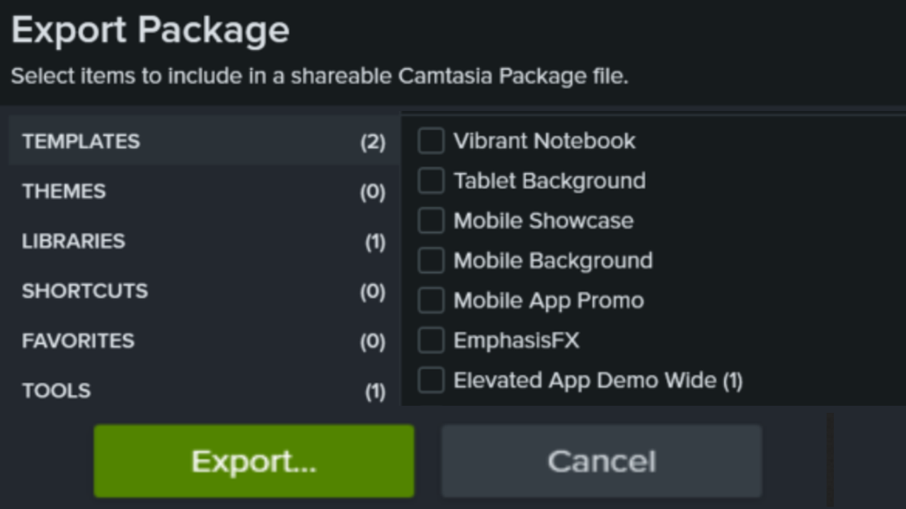 Camtasia Editor-Ressourcen als Paket weitergeben