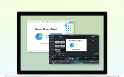 Das Windows-Menü mit den Camtasia- und Audiate-Symbolen neben den Symbolen für die Suche und Windows